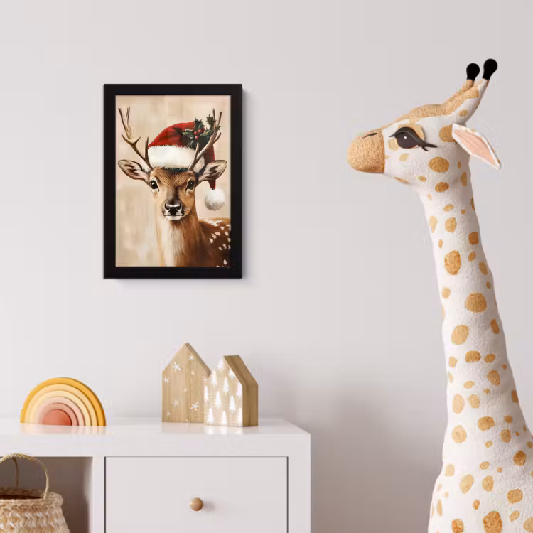Poster met lijst - Kerst - Hert - Gewei - Rood — 5