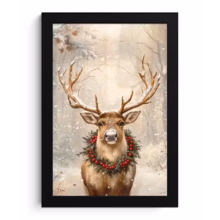 Poster met lijst - Kerst - Rendier - Winter - Krans — 1