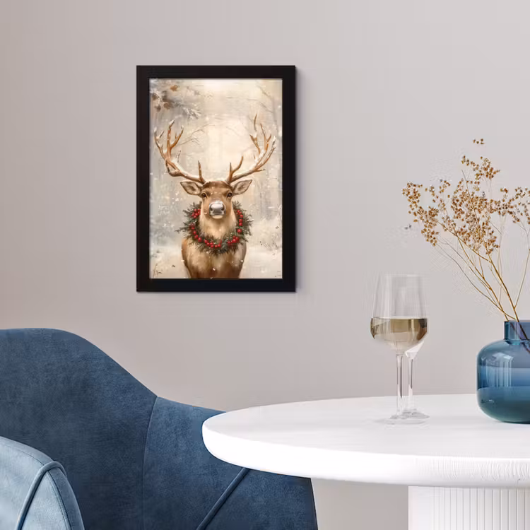 Poster met lijst - Kerst - Rendier - Winter - Krans — 2