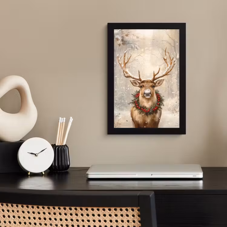 Poster met lijst - Kerst - Rendier - Winter - Krans — 3