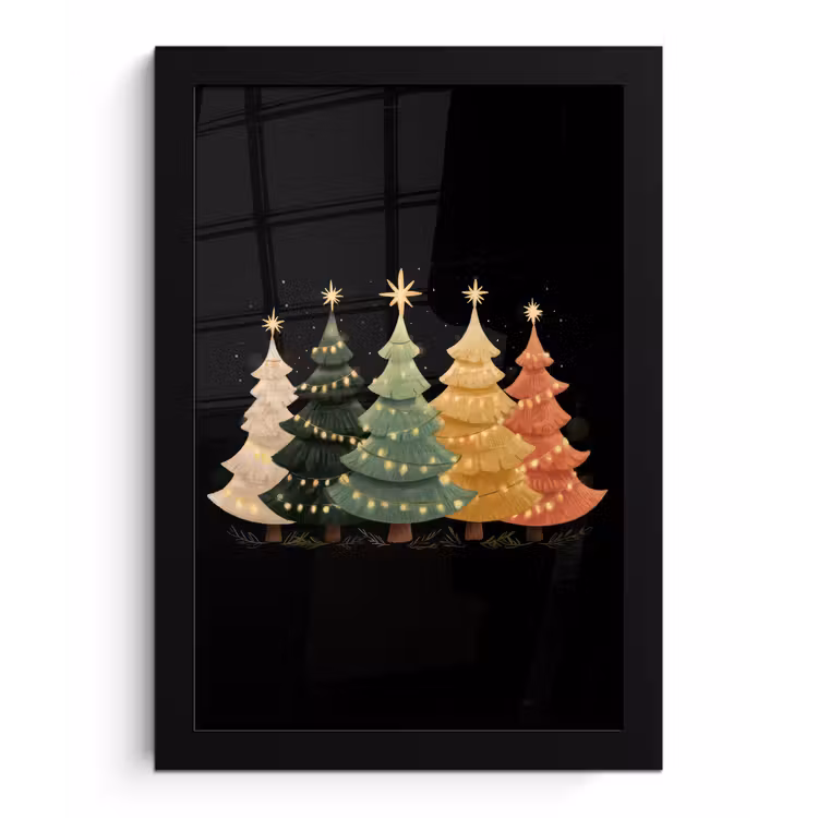 Poster met lijst - Kerstbomen - Kleurrijk - Lichtjes - Ster — 1