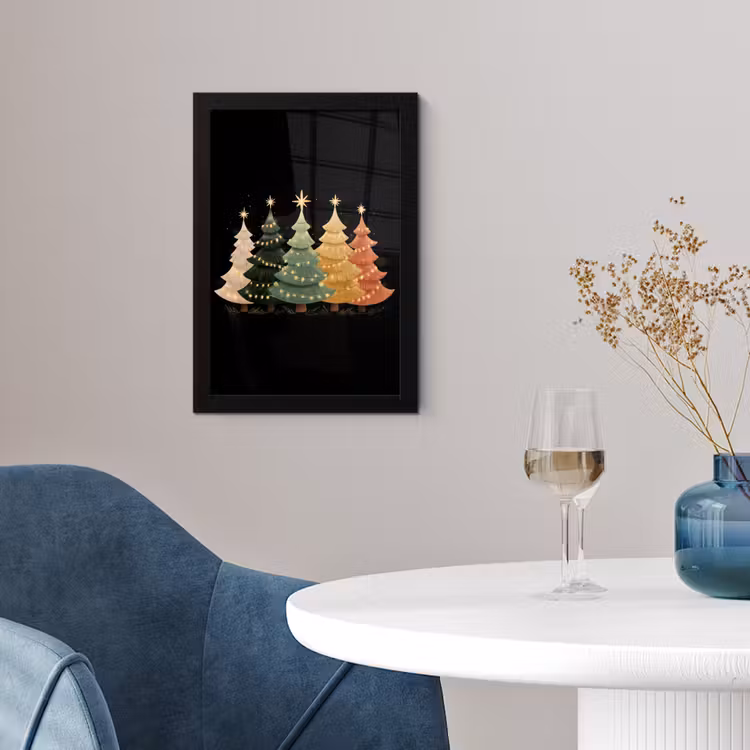 Poster met lijst - Kerstbomen - Kleurrijk - Lichtjes - Ster — 2