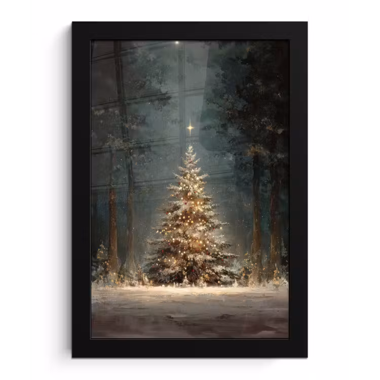 Poster met lijst - Kerstboom - Bos - Sneeuw - meerkleurig — 1