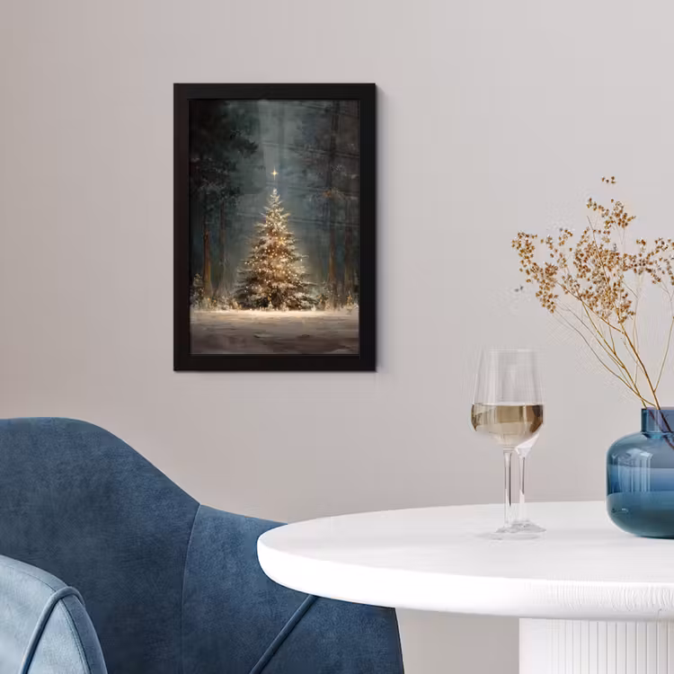 Poster met lijst - Kerstboom - Bos - Sneeuw - meerkleurig — 2