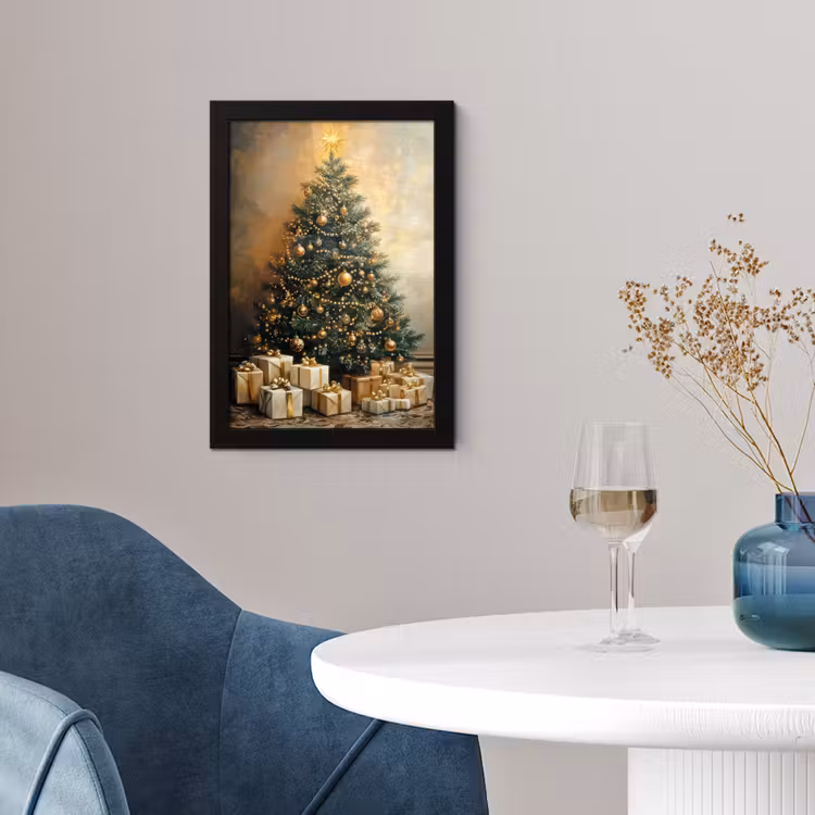 Poster met lijst - Kerstboom - Cadeaus - Goud — 2