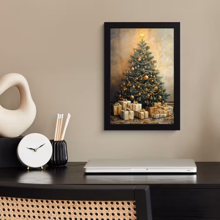 Poster met lijst - Kerstboom - Cadeaus - Goud — 3