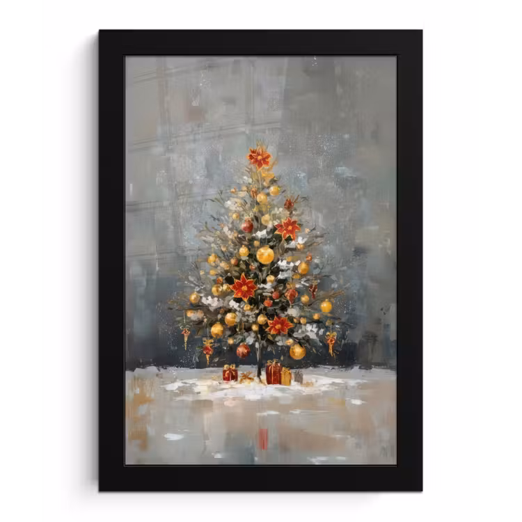 Poster met lijst - Kerstboom - Cadeaus - Rood - Goud — 1
