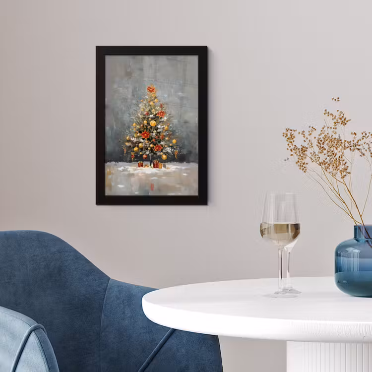 Poster met lijst - Kerstboom - Cadeaus - Rood - Goud — 2