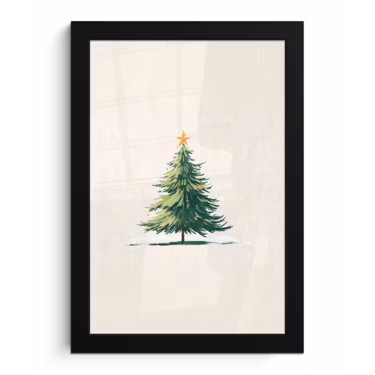 Poster met lijst - Kerstboom - Illustratie - Ster - Sneeuw — 1