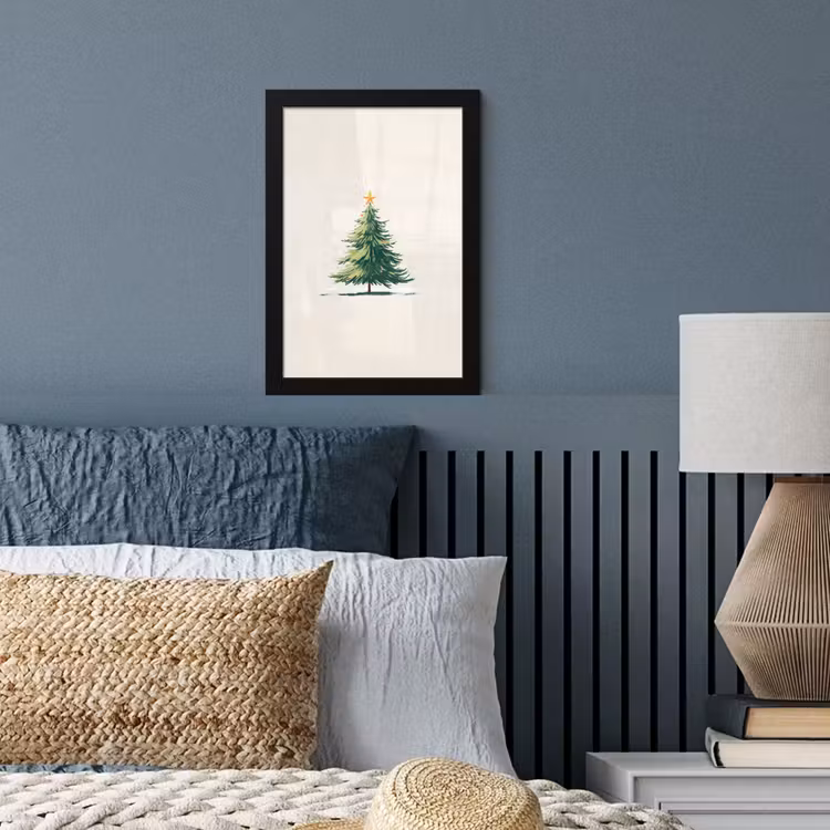 Poster met lijst - Kerstboom - Illustratie - Ster - Sneeuw — 4