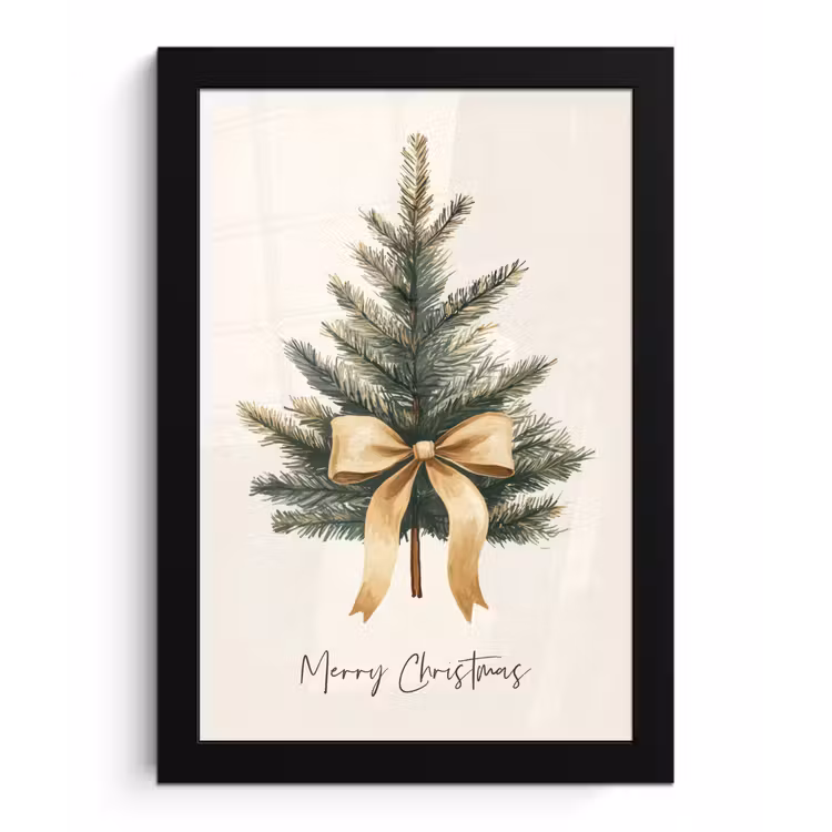 Poster met lijst - Kerstboom - Kerst - Merry Christmas - Beige — 1