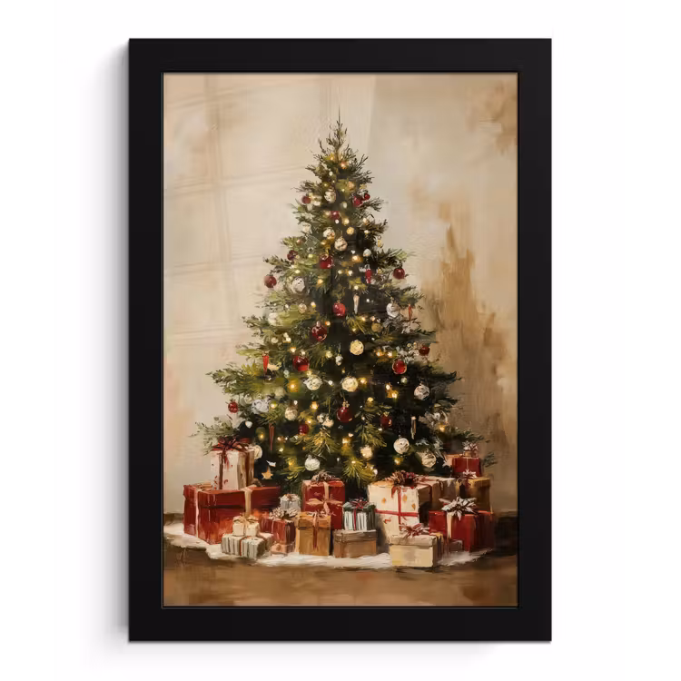Poster met lijst - Kerstboom - Versierd - Kleurrijk — 1