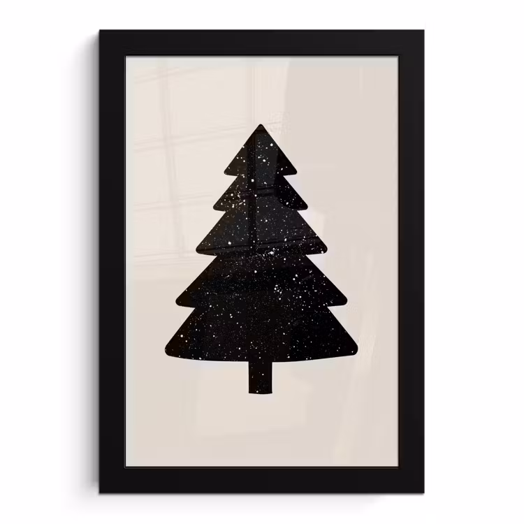 Poster met lijst - Kerstboom - Zwart - Feestdagen - Beige — 1