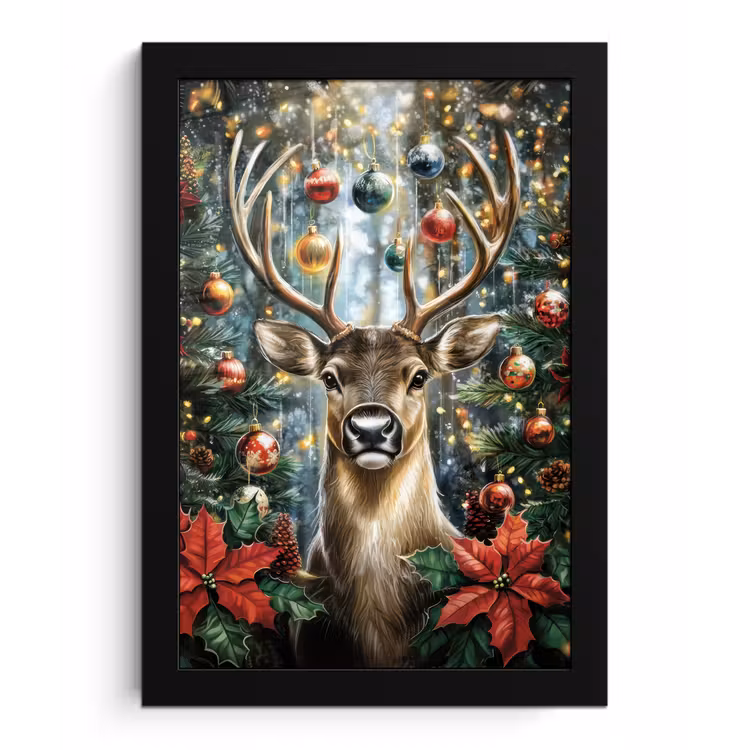 Poster met lijst - Kerstfeest - Dennenbos - Rood — 1