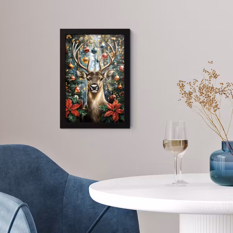 Poster met lijst - Kerstfeest - Dennenbos - Rood — 2