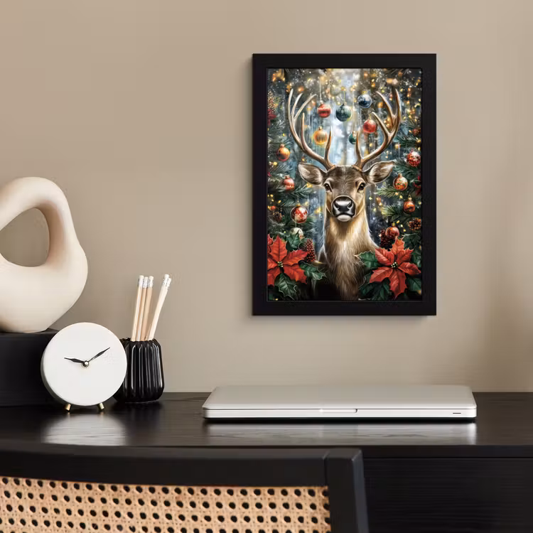 Poster met lijst - Kerstfeest - Dennenbos - Rood — 3