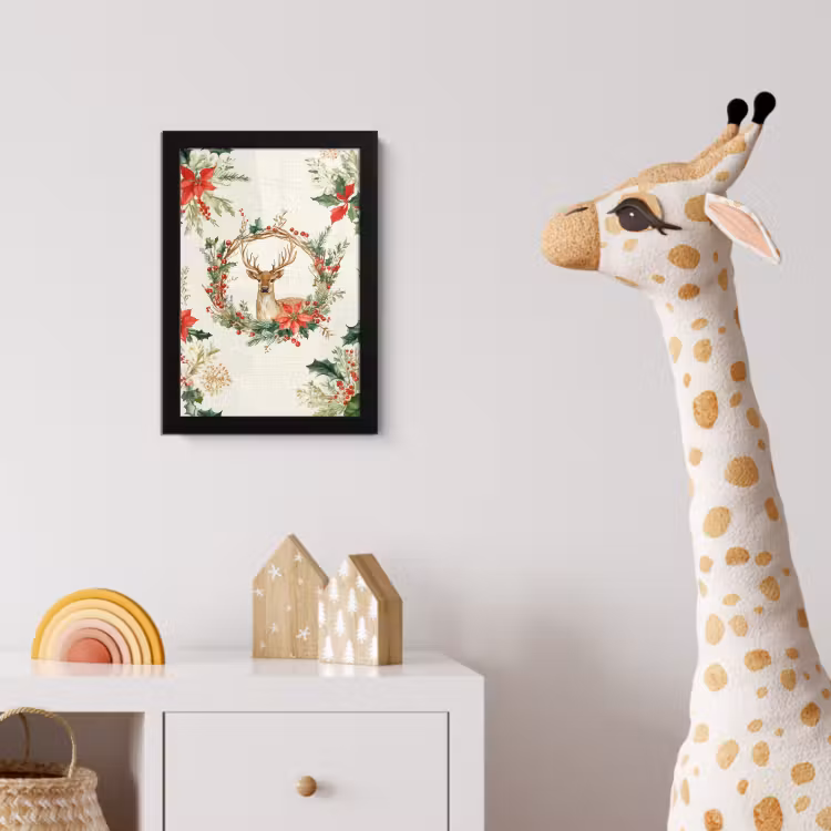 Poster met lijst - Kerstkrans - Hert - Hulst - Rood — 5