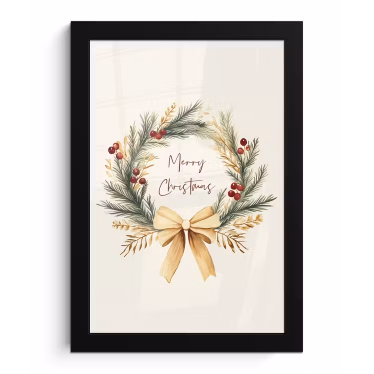 Poster met lijst - Kerstkrans - Kerst - Goud - Beige — 1