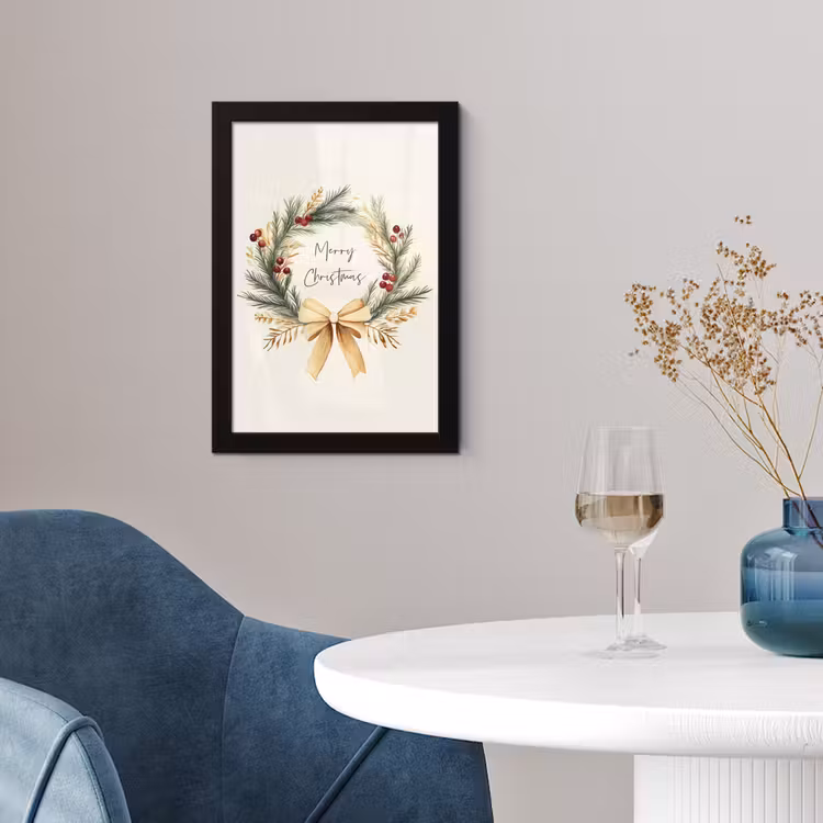 Poster met lijst - Kerstkrans - Kerst - Goud - Beige — 2