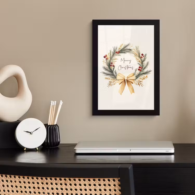Poster met lijst - Kerstkrans - Kerst - Goud - Beige — 3