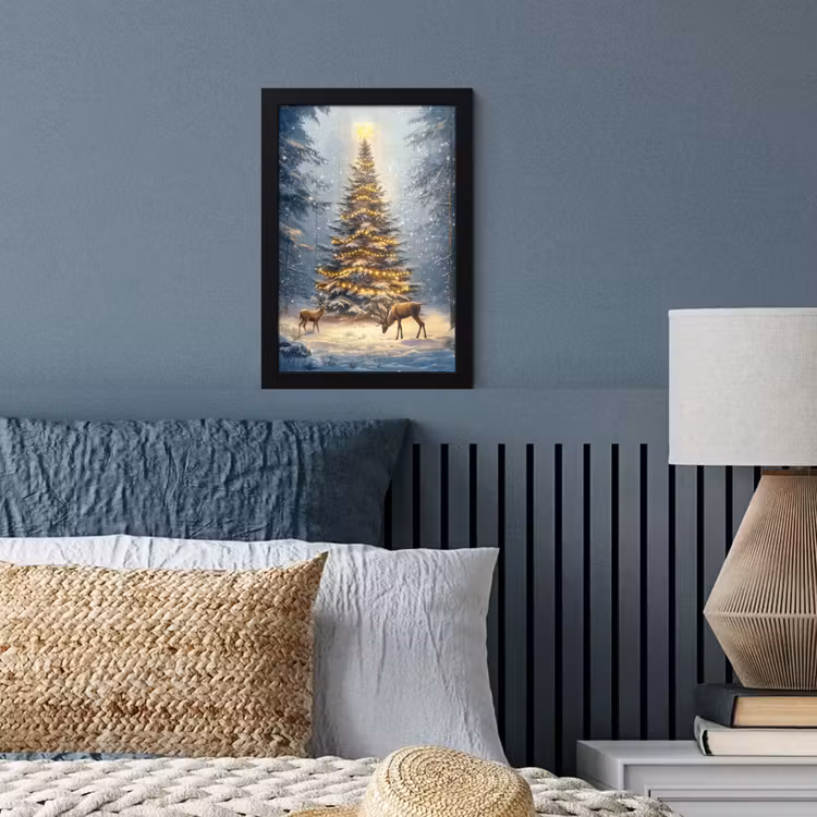 Poster met lijst - Kerstlicht - Woud - Hert - Donker — 4