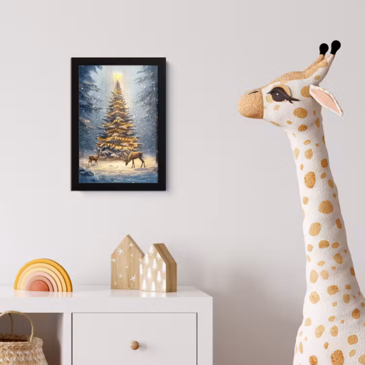 Poster met lijst - Kerstlicht - Woud - Hert - Donker — 5