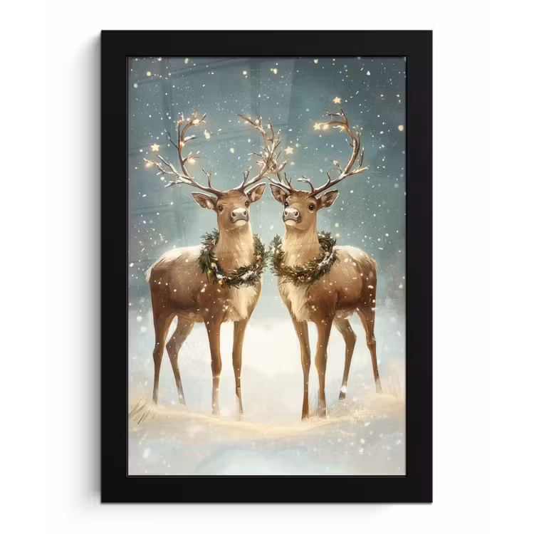 Poster met lijst - Kerstmagie - Winterwoud - Rendier — 1
