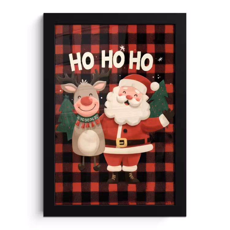 Poster met lijst - Kerstman - Rendier - Tekst - Rood - Zwart — 1