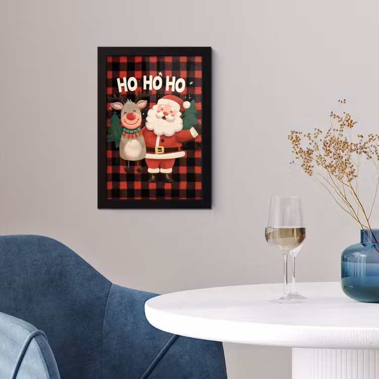 Poster met lijst - Kerstman - Rendier - Tekst - Rood - Zwart — 2