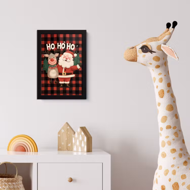 Poster met lijst - Kerstman - Rendier - Tekst - Rood - Zwart — 5