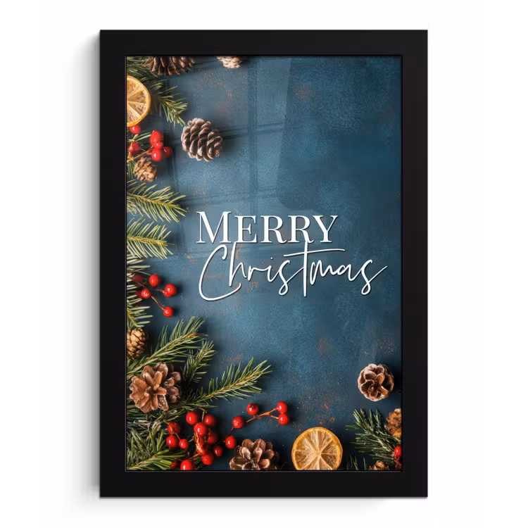 Poster met lijst - Merry Christmas - Blauw - Kerst - Winter — 1