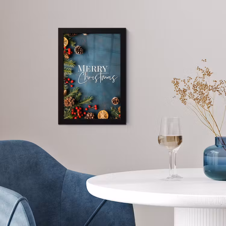 Poster met lijst - Merry Christmas - Blauw - Kerst - Winter — 2