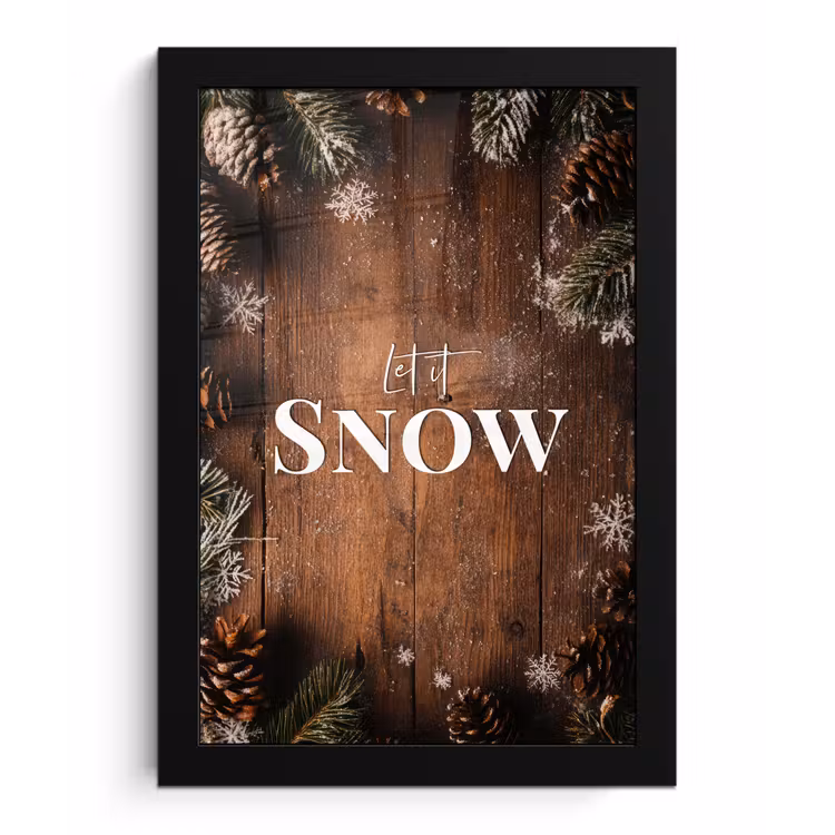 Poster met lijst - Sneeuw - Houtlook - Quote - Let it snow — 1