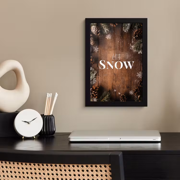Poster met lijst - Sneeuw - Houtlook - Quote - Let it snow — 3