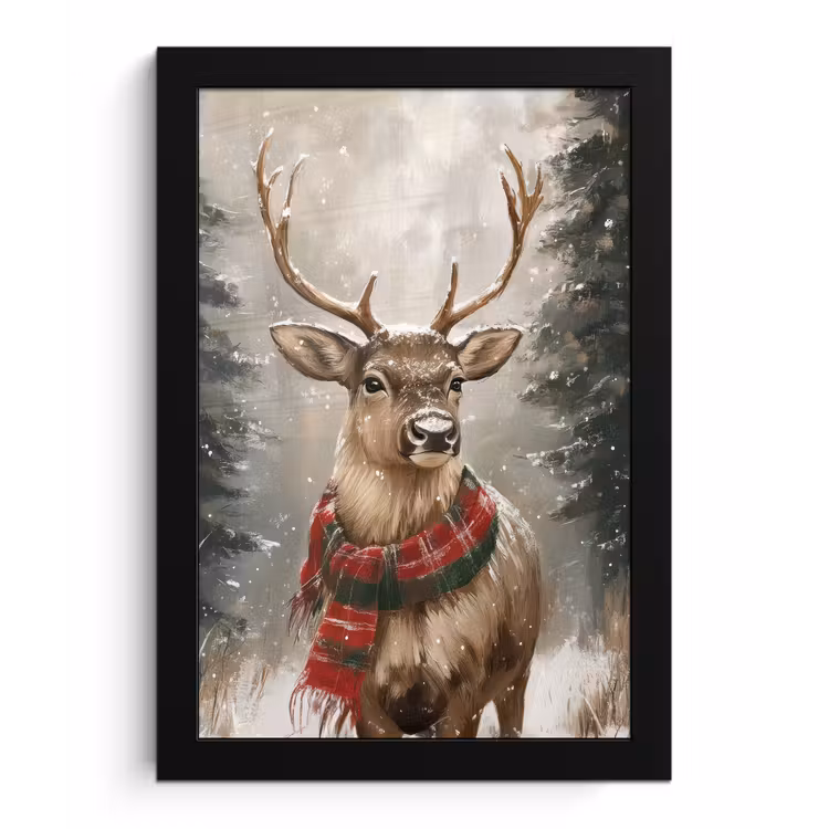 Poster met lijst - Winter - Bos - Rendier - Donker — 1