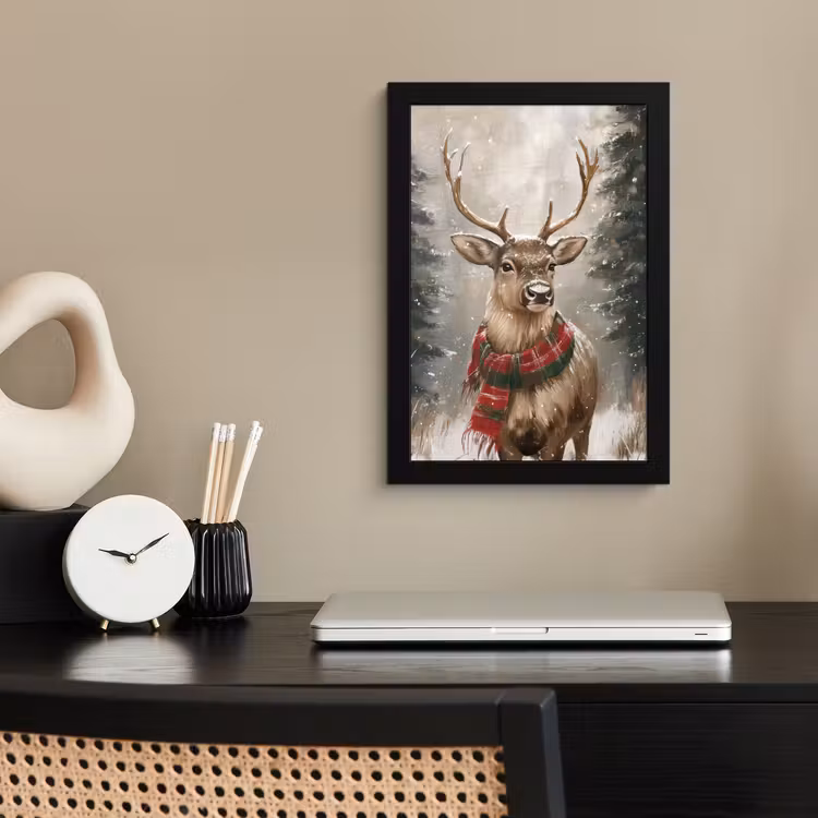 Poster met lijst - Winter - Bos - Rendier - Donker — 3