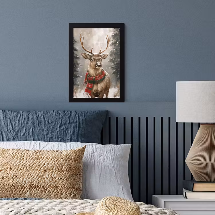 Poster met lijst - Winter - Bos - Rendier - Donker — 4