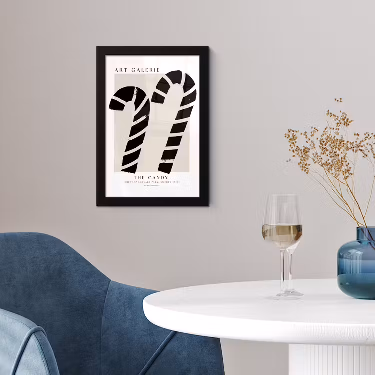 Poster met lijst - Zuurstokken - Kerst - Snoepgoed - Zwart - Feestdagen — 2