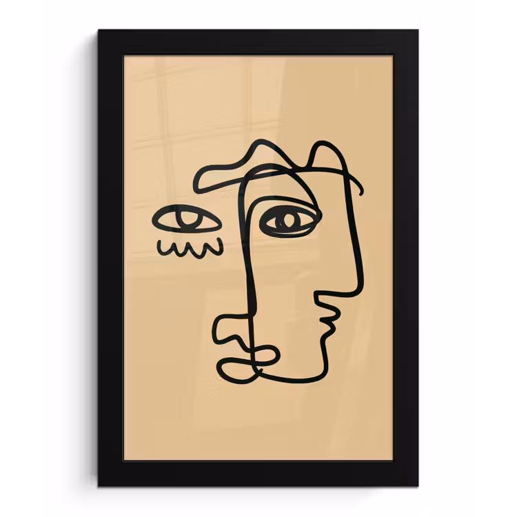 Poster met lijst - Overlappende profielen - Lichtbruin - Zwart — 1