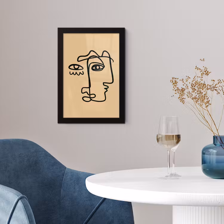 Poster met lijst - Overlappende profielen - Lichtbruin - Zwart — 2