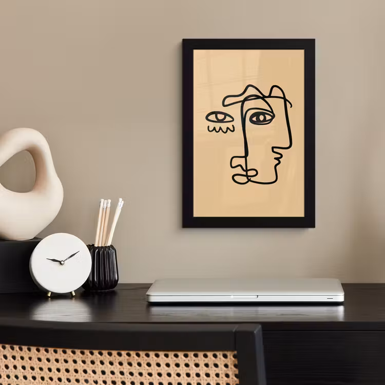 Poster met lijst - Overlappende profielen - Lichtbruin - Zwart — 3