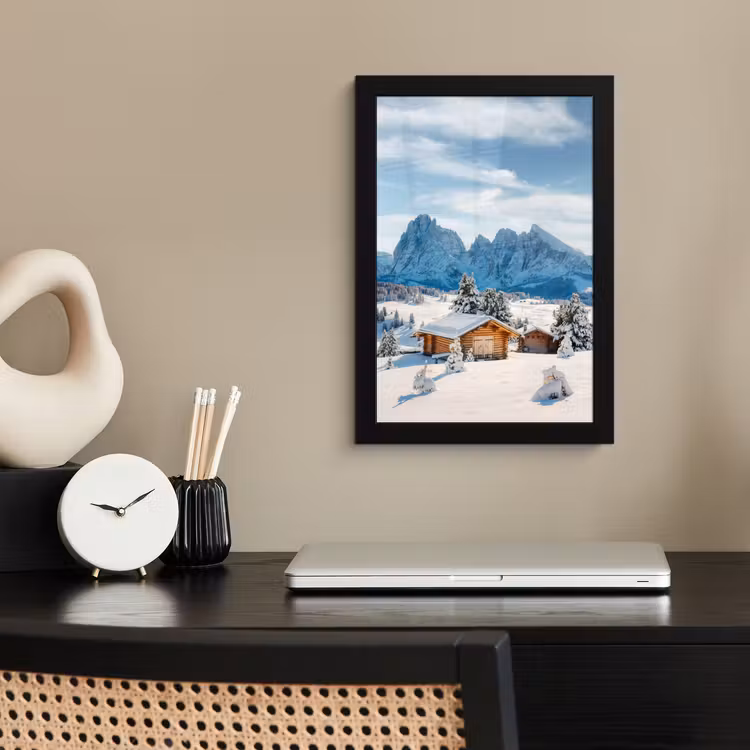 Poster met lijst - Winter - Huisje - Bergen - Uitzicht - Sneeuw — 3