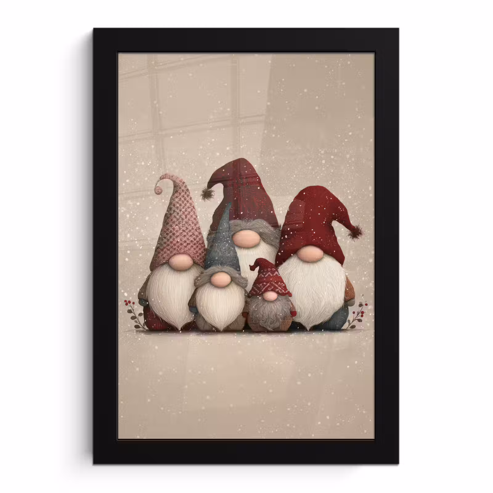 Poster met lijst - Kabouters - Kerst - Sneeuw - Puntmutsen — 1