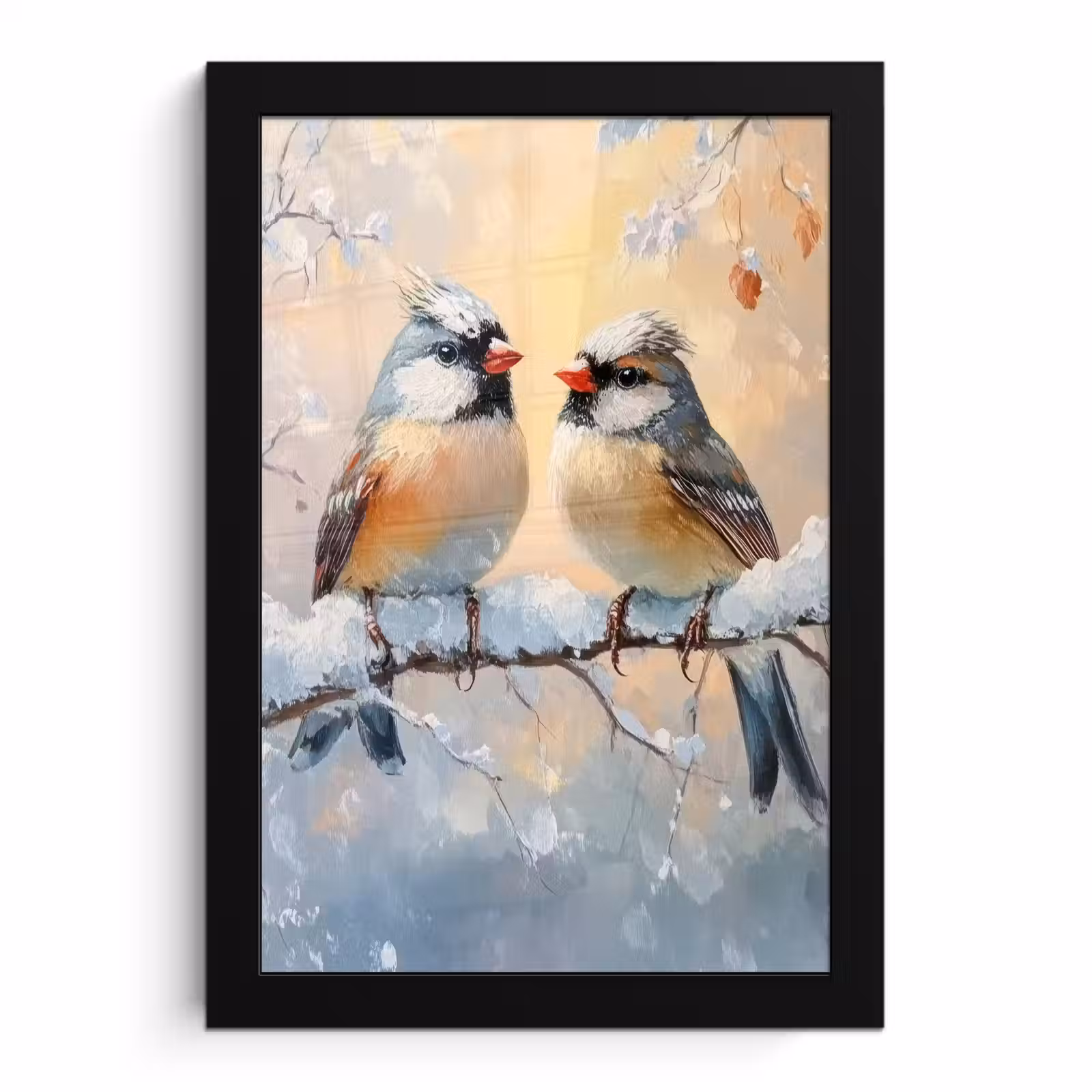 Poster met lijst - Vogels - Tak - Winter - Sneeuw — 1