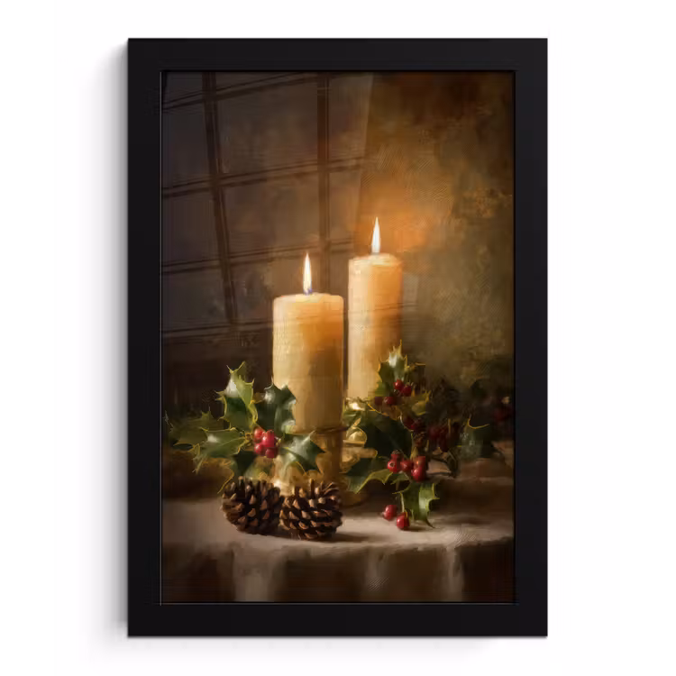 Poster met lijst - Kaarslicht - Kerst - Veelkleurig — 1
