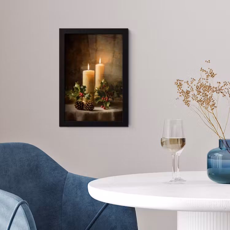 Poster met lijst - Kaarslicht - Kerst - Veelkleurig — 2