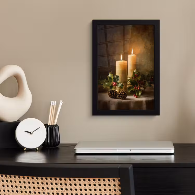 Poster met lijst - Kaarslicht - Kerst - Veelkleurig — 3