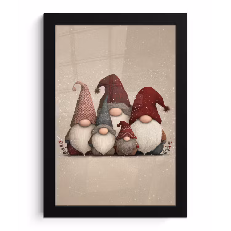 Poster met lijst - Kabouters - Kerst - Sneeuw - Puntmutsen — 1