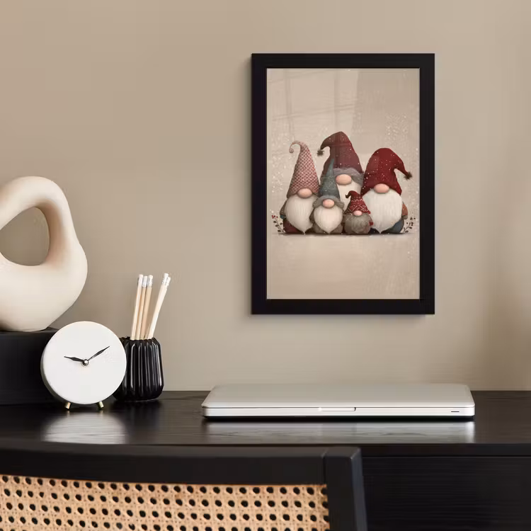 Poster met lijst - Kabouters - Kerst - Sneeuw - Puntmutsen — 3