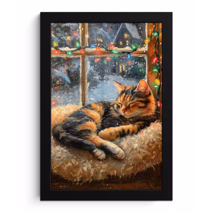 Poster met lijst - Kat - Kerst - Winter - Dier — 1